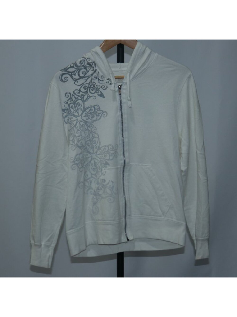 Hanes Womens Y2k Fleece Hoodie White Embroidered Size S
